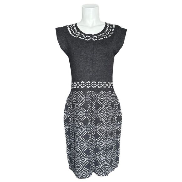 NWT Women's Gray & White 41 Hawthorn Fair Isle Print Sheath Sweater Dress Size L - Picture 1 of 7